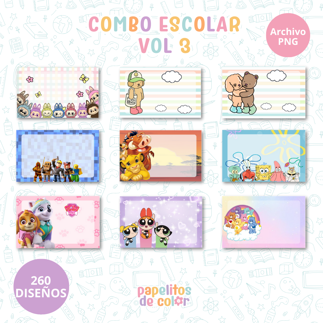 🎒Vol. 3 – Etiquetas Escolares  | +200 Diseños🏷️