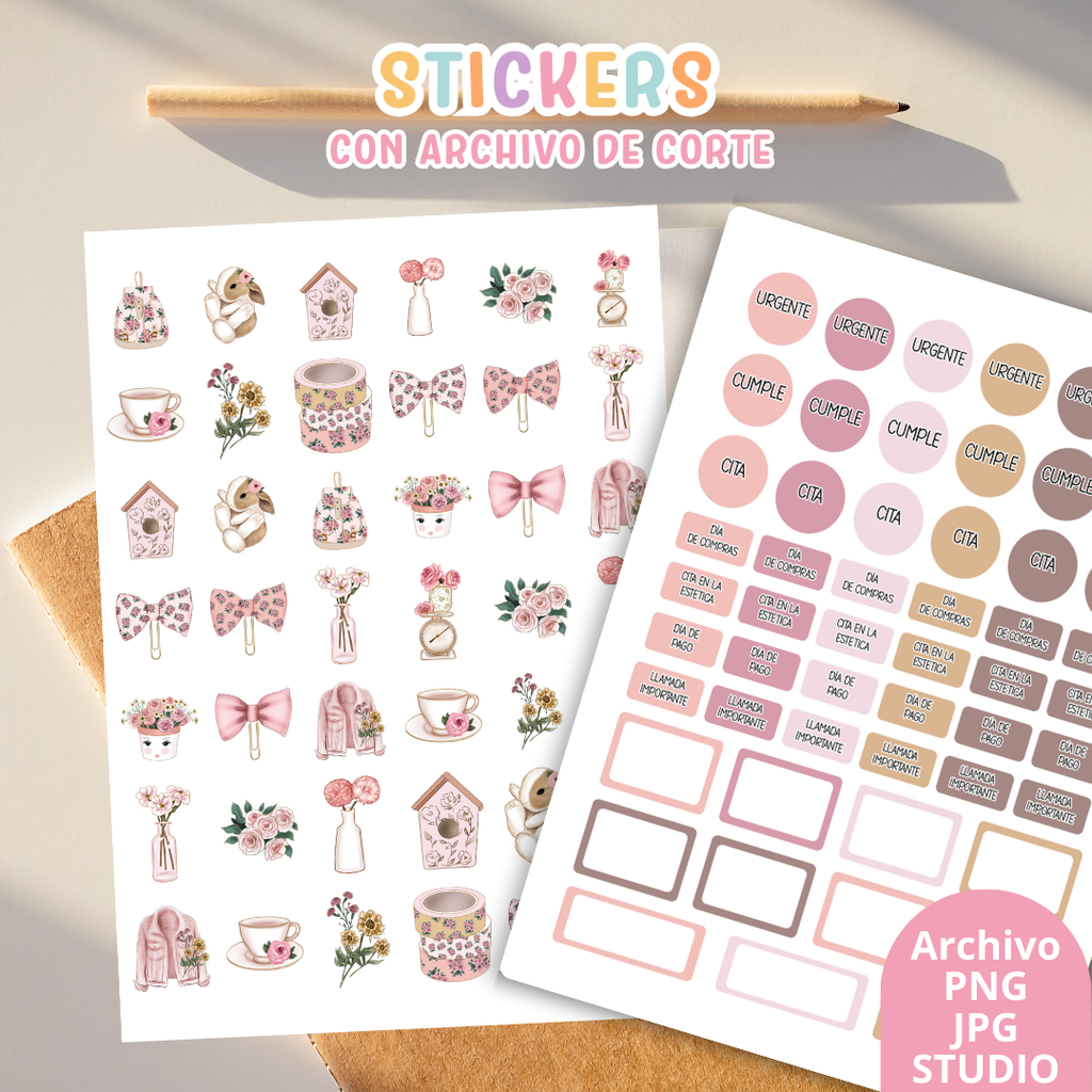 Stickers Kit 3 – 6 Planchas A5 + Archivo de Corte 🌈💖