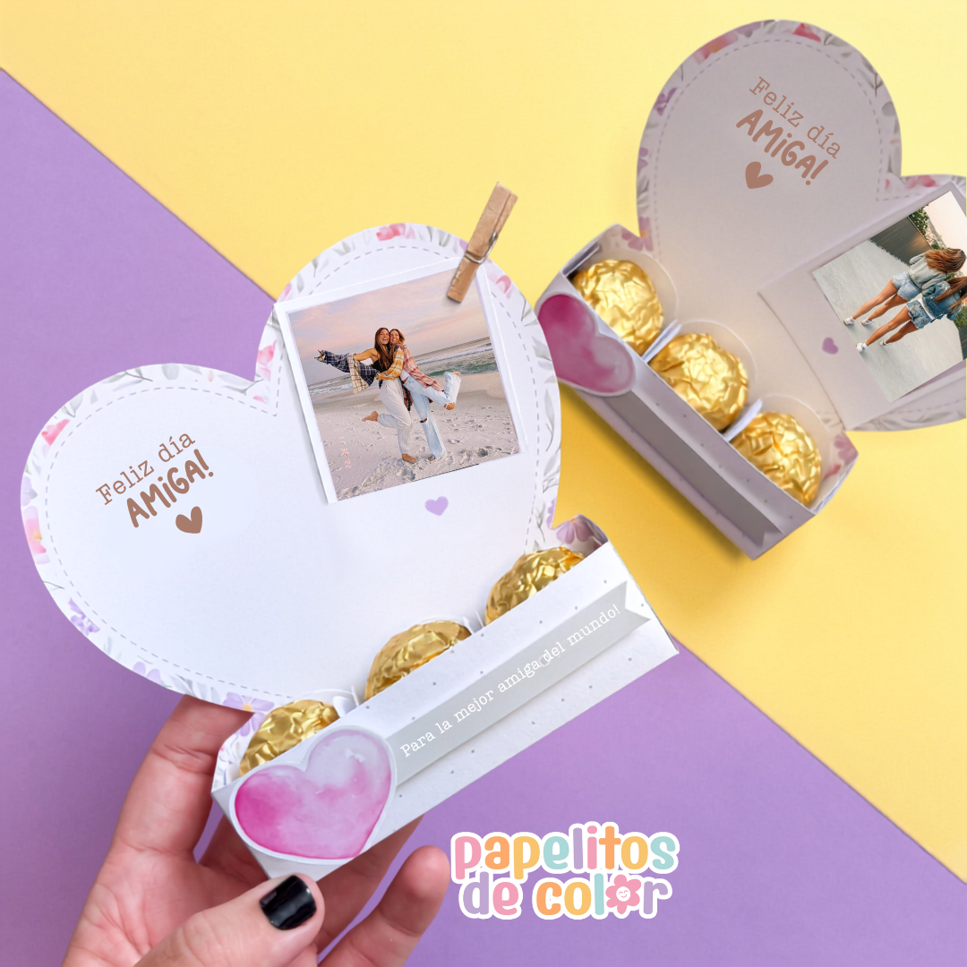 💖 Corazón Porta Dulces con Foto Imprimible – Día del Amigo