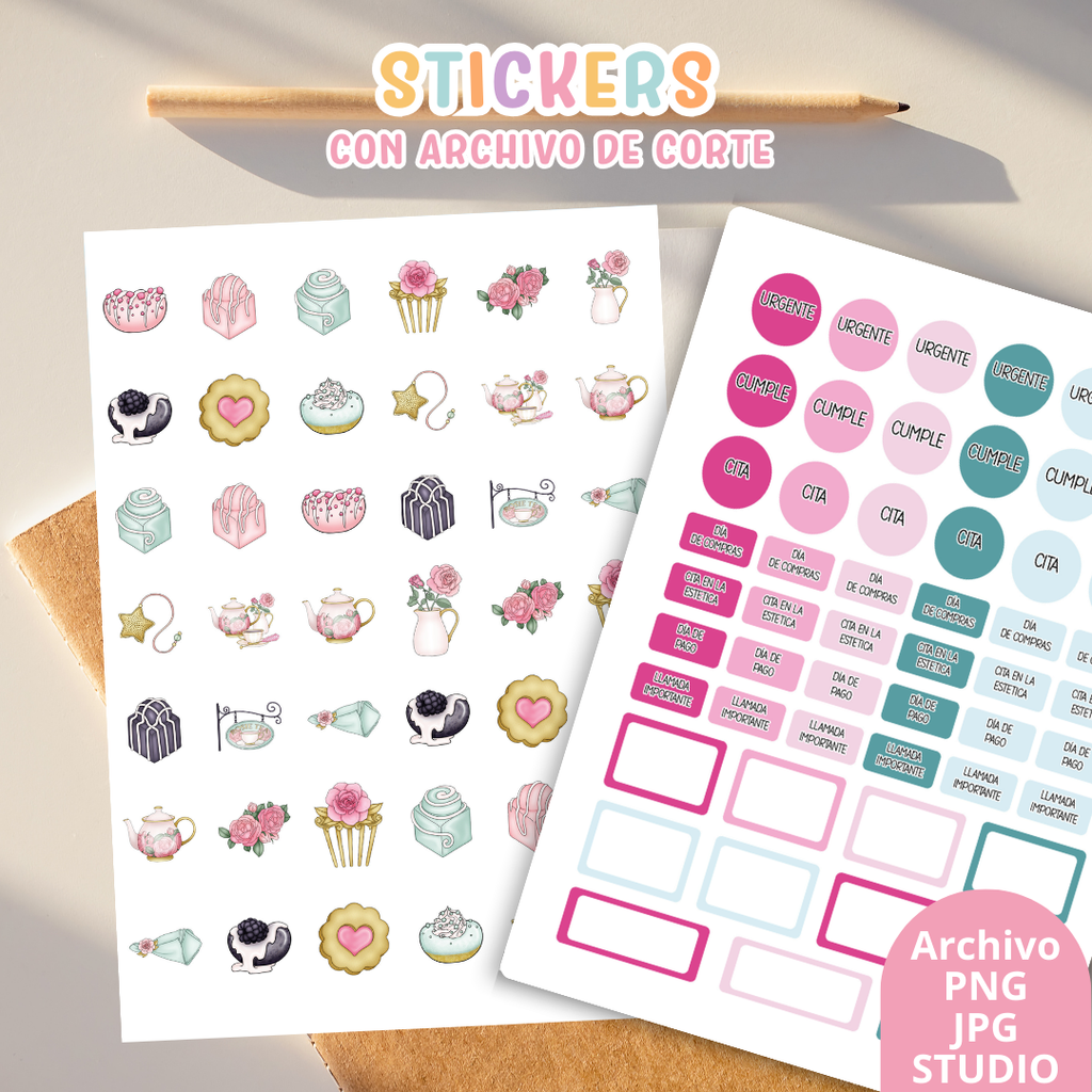 Stickers Kit 4 – 6 Planchas A5 + Archivo de Corte 💗🌟