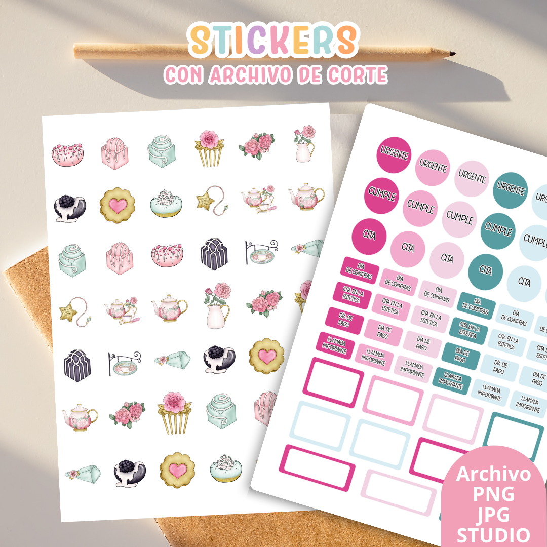Stickers Kit 4 – 6 Planchas A5 + Archivo de Corte 💗🌟