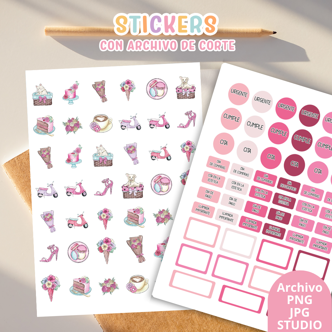 Stickers Kit 4 – 6 Planchas A5 + Archivo de Corte 💗🌟