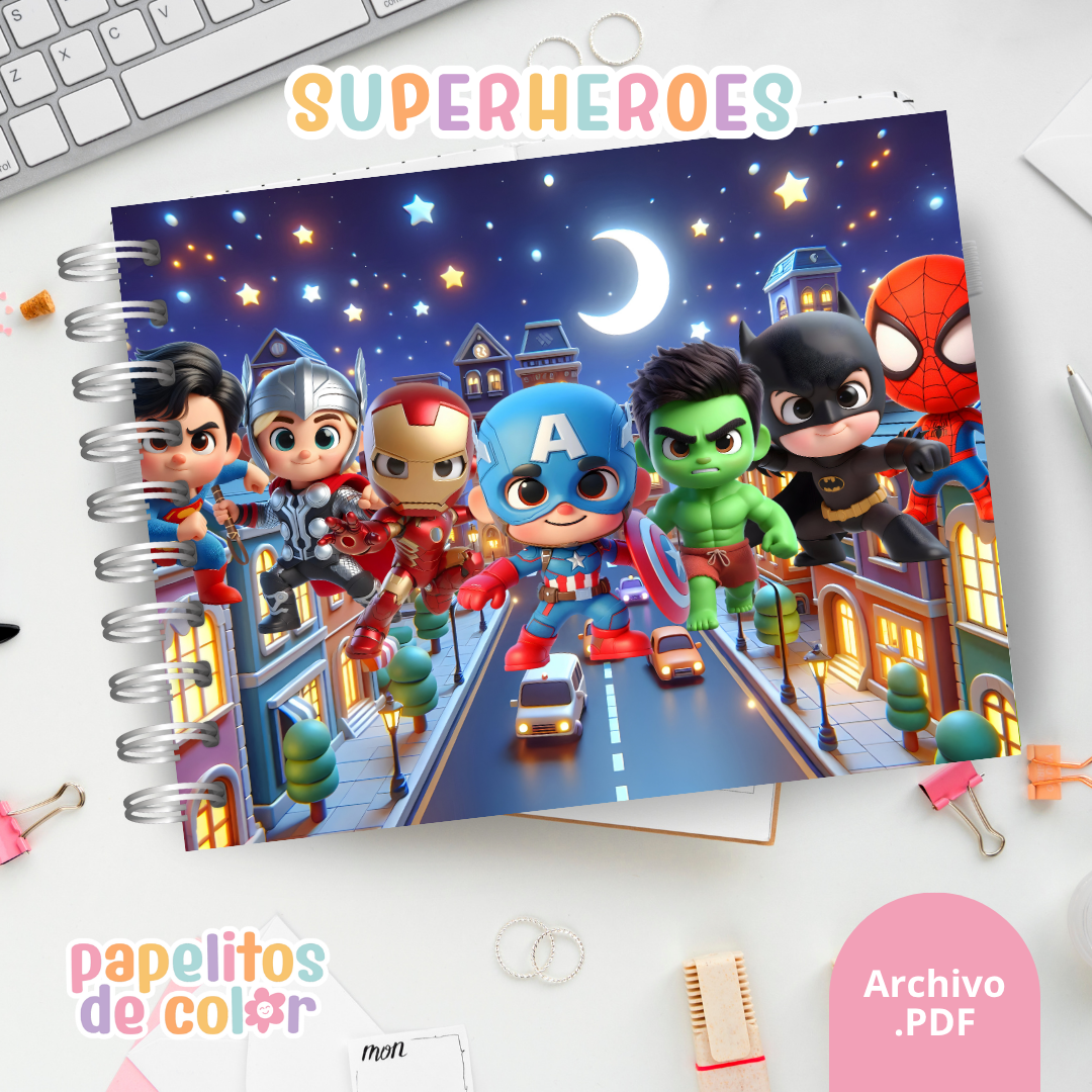 🎨 Libro para Pintar de Superhéroes 🦸‍♂️🦸‍♀️⚡