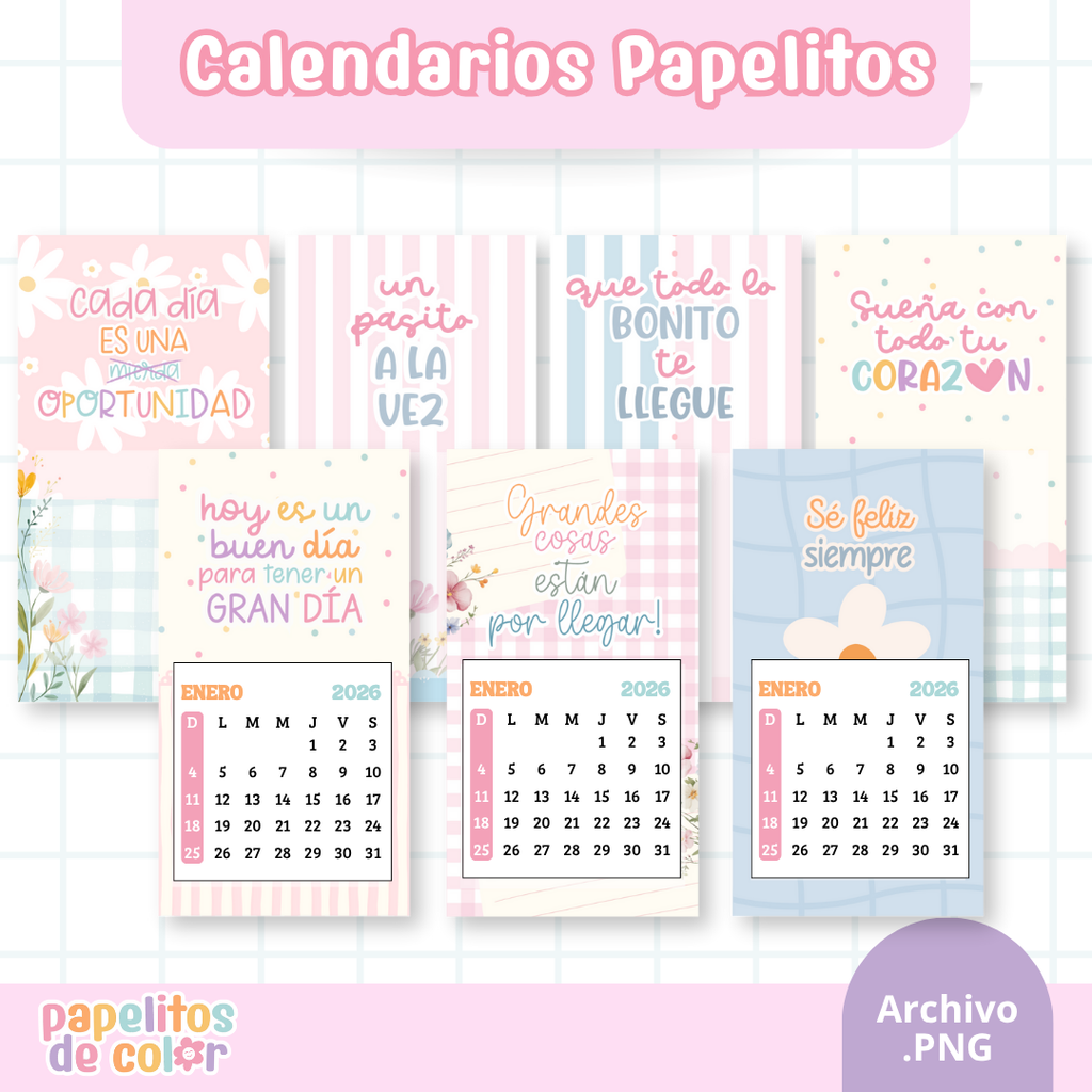 🗓️ Pack Calendarios Mignon 2026 - Papelitos 🌸