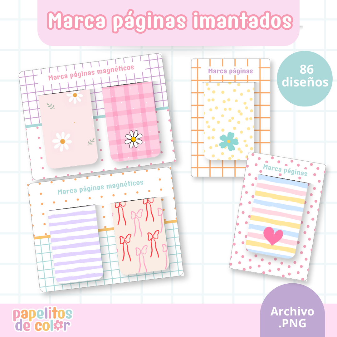 Pack 86 Marcapáginas (sin base) – Kit 2 📖✨🌈