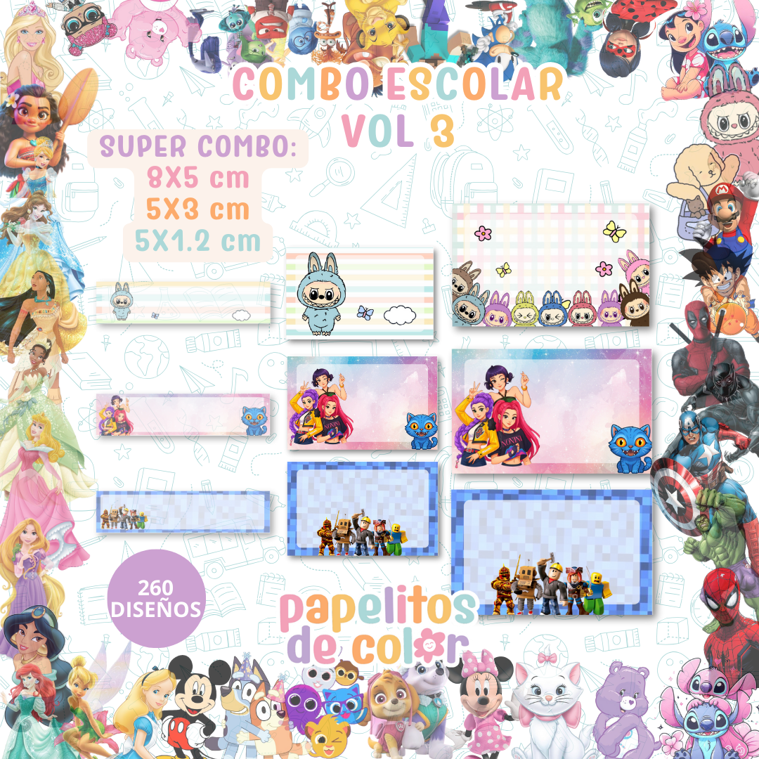 🎒Vol. 3 – Etiquetas Escolares  | +200 Diseños🏷️