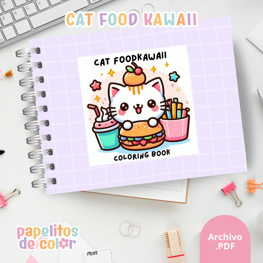 🐱🍔 Libro para Pintar Cat Food Kawaii 🎨✨