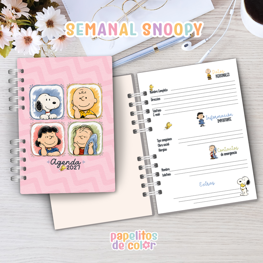 🐶✨ Agenda Snoopy - Semanal 2027  🤍