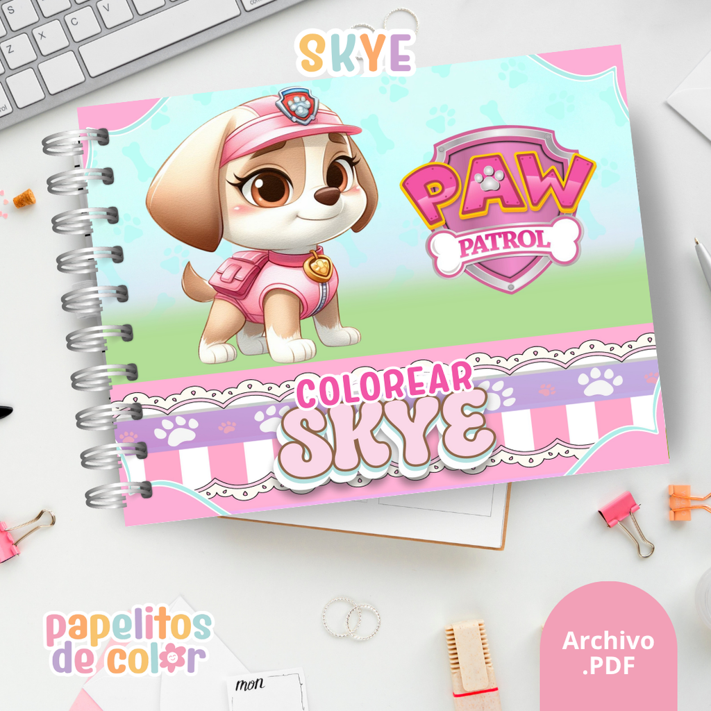🐾🎶 Libro para pintar Skye (Paw Patrol) 💖🎨