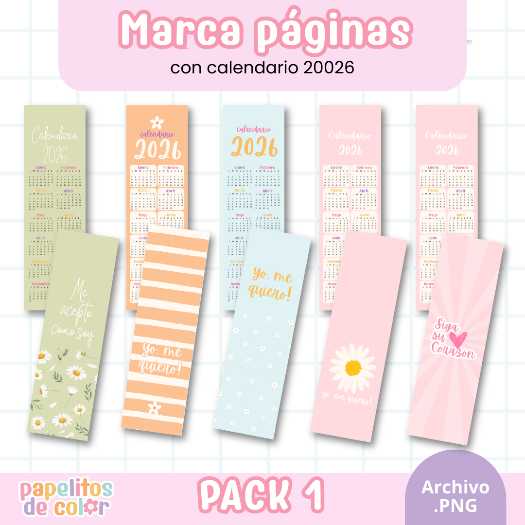 Pack x25 Marcapáginas Calendario 2026 🎨