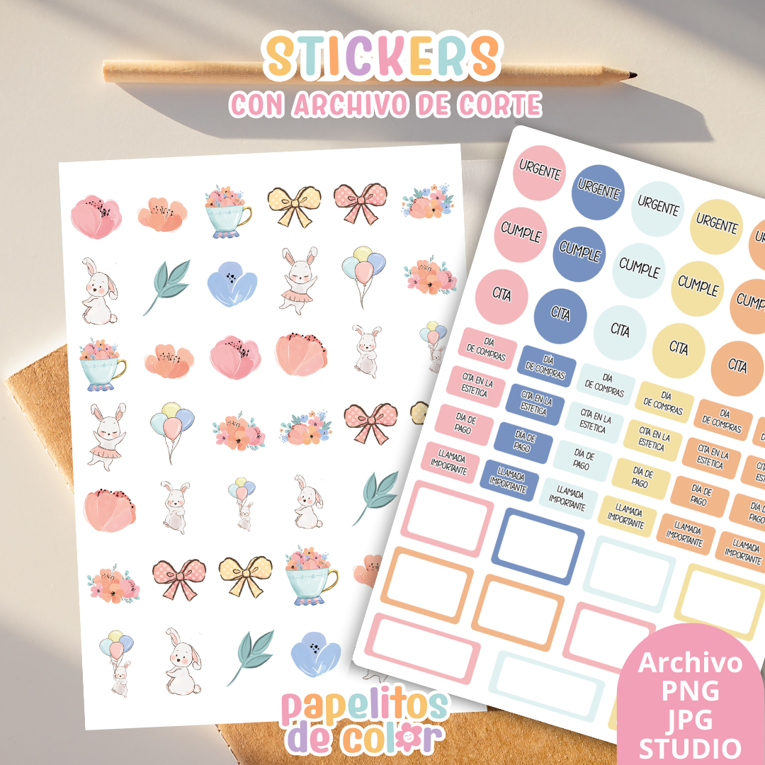 Stickers Kit 1 – 6 Planchas + Archivo de Corte ✨💖
