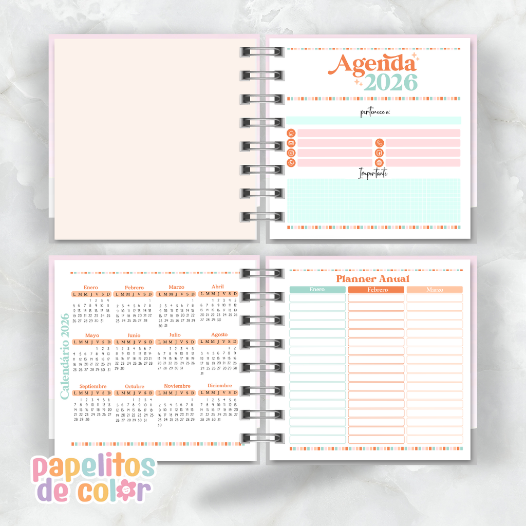 Agenda Retro 2026 – 2 Días por Hoja 📔✨