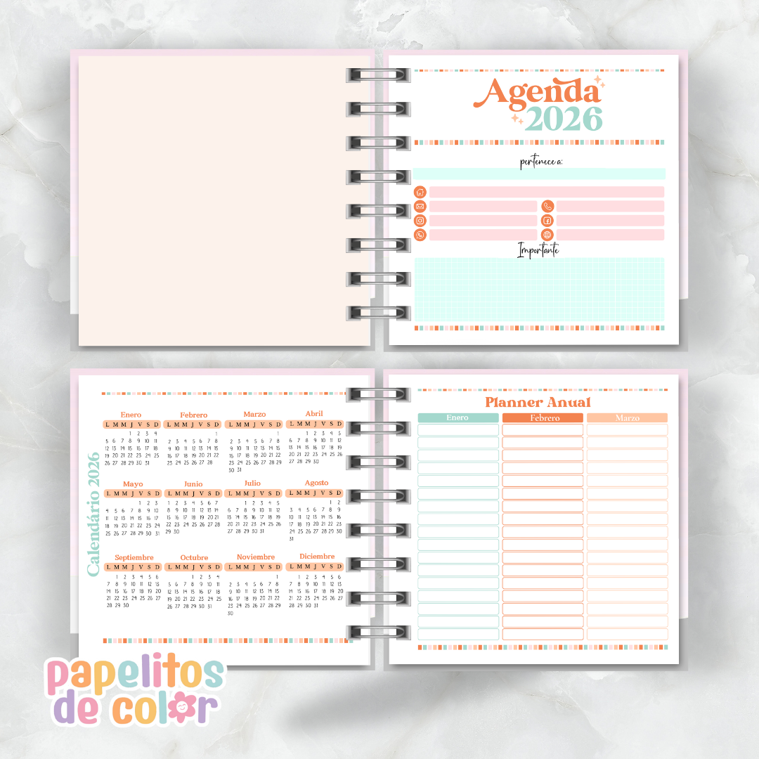 Agenda Retro 2026 – 2 Días por Hoja 📔✨