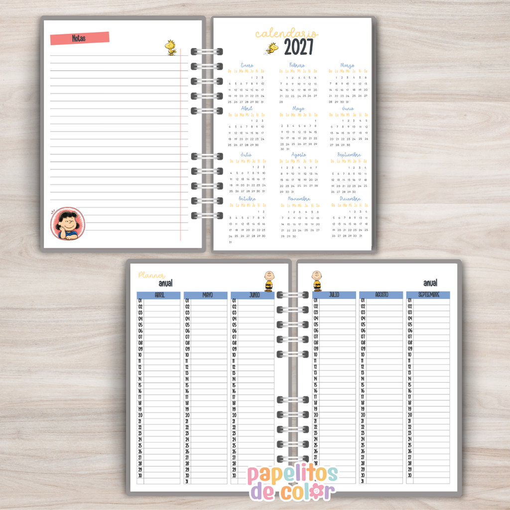 🐶✨ Agenda Snoopy - Semanal 2027  🤍