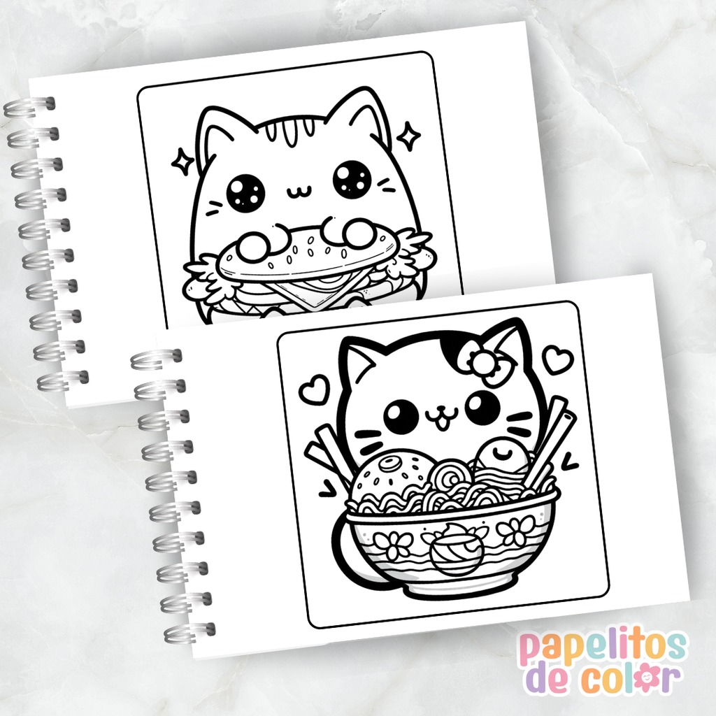 🐱🍔 Libro para Pintar Cat Food Kawaii 🎨✨