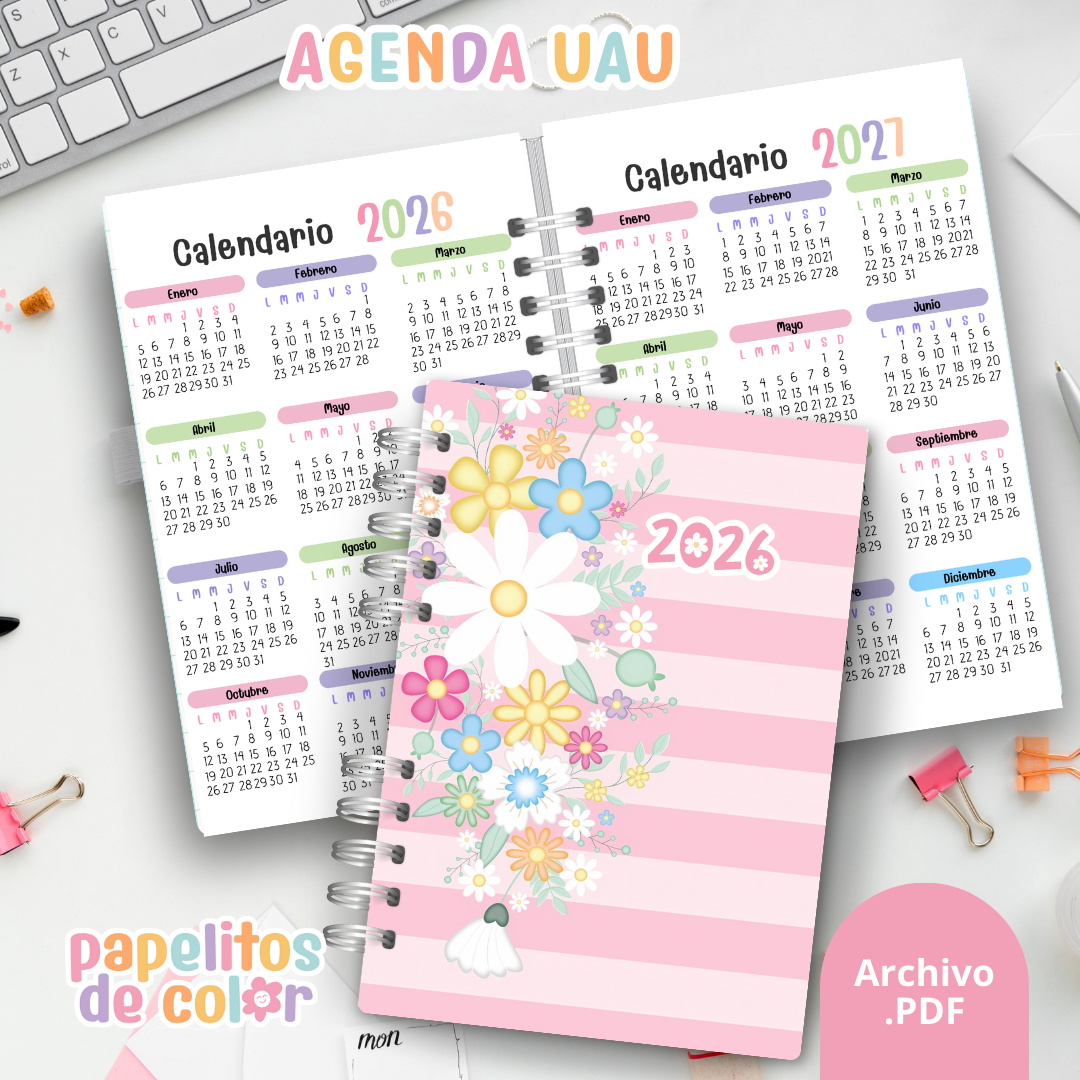 Agenda Uau 2026 – 2 Días por Hoja 🌸📔✨