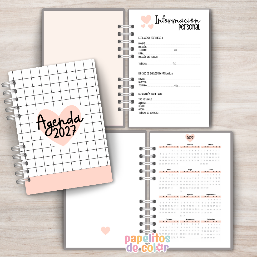 Agenda Pink Hearts 2027 💖✨