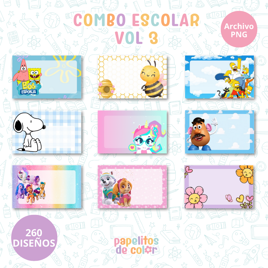 🎒Vol. 3 – Etiquetas Escolares  | +200 Diseños🏷️