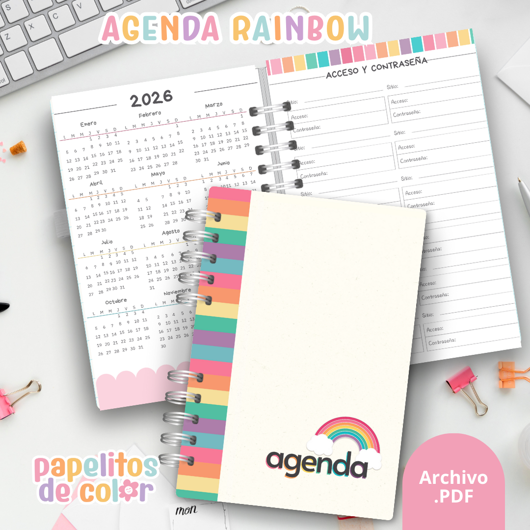Agenda Rainbow Diaria 2026  🌈📔✨