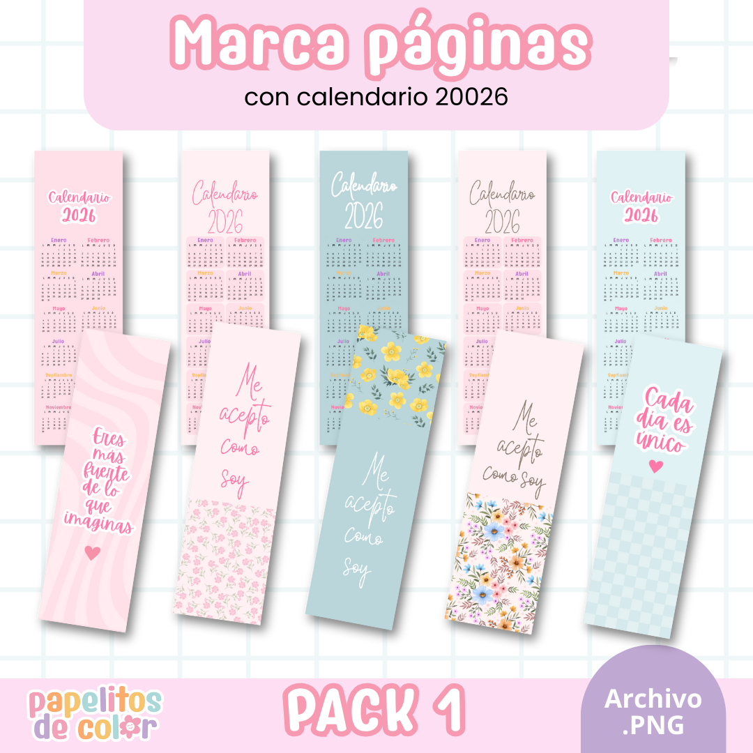 Pack x25 Marcapáginas Calendario 2026 🎨