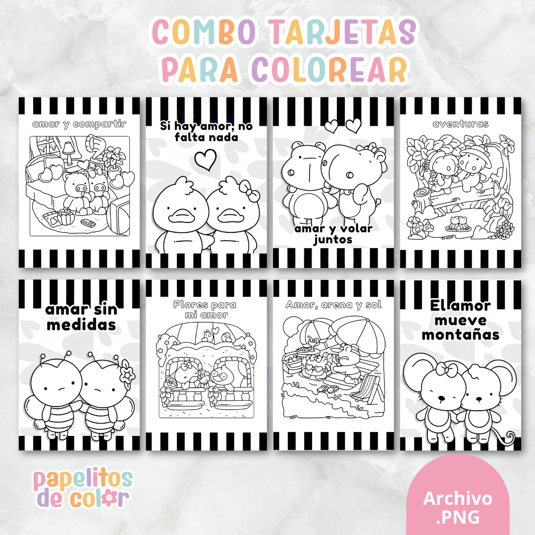 💌Combo Tarjetas para Colorear –  San Valentín 💕
