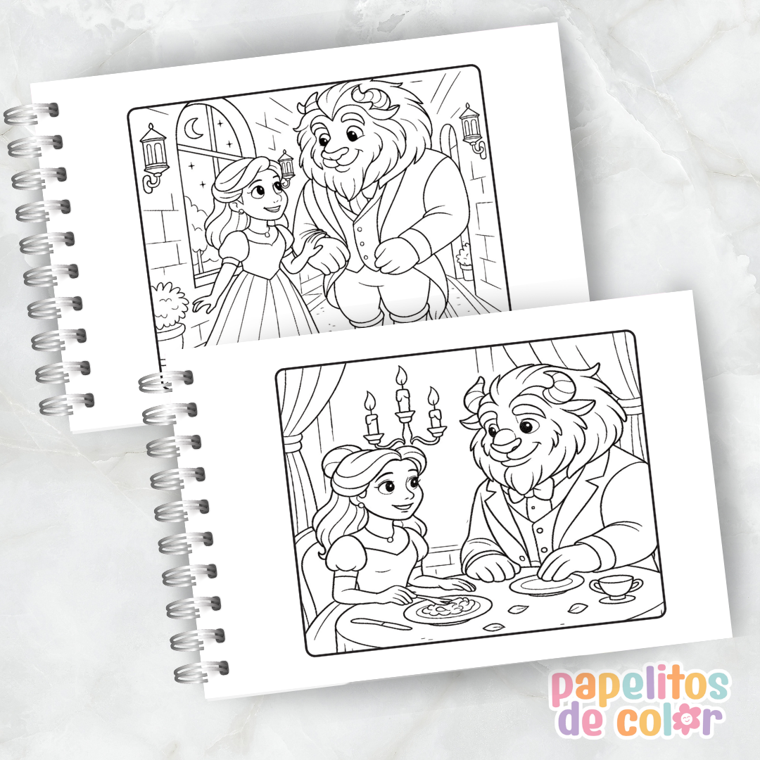 🌹 Libro para pintar La Bella y la Bestia 🌹