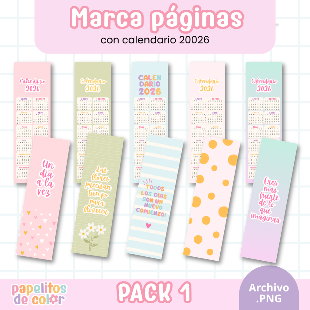 Pack x25 Marcapáginas Calendario 2026 🎨