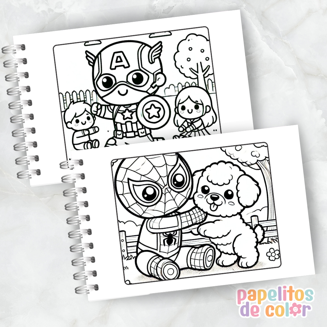 🎨 Libro para Pintar de Superhéroes 🦸‍♂️🦸‍♀️⚡