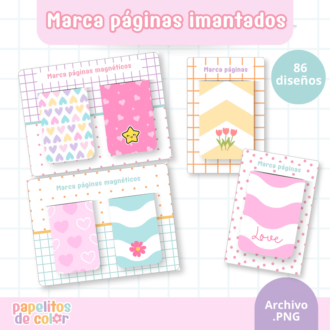 Pack 86 Marcapáginas (sin base) – Kit 2 📖✨🌈