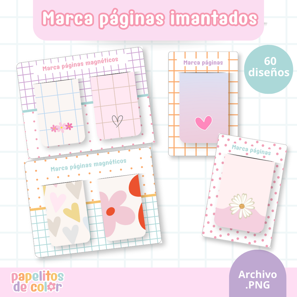 60 Marcapáginas + Bases para Exhibir 💕