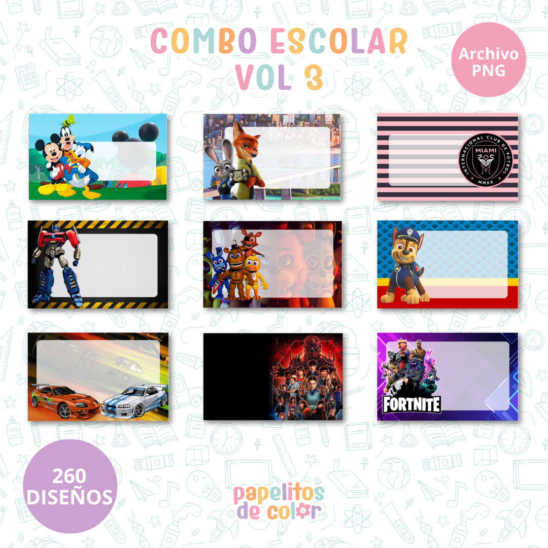 🎒Vol. 3 – Etiquetas Escolares  | +200 Diseños🏷️