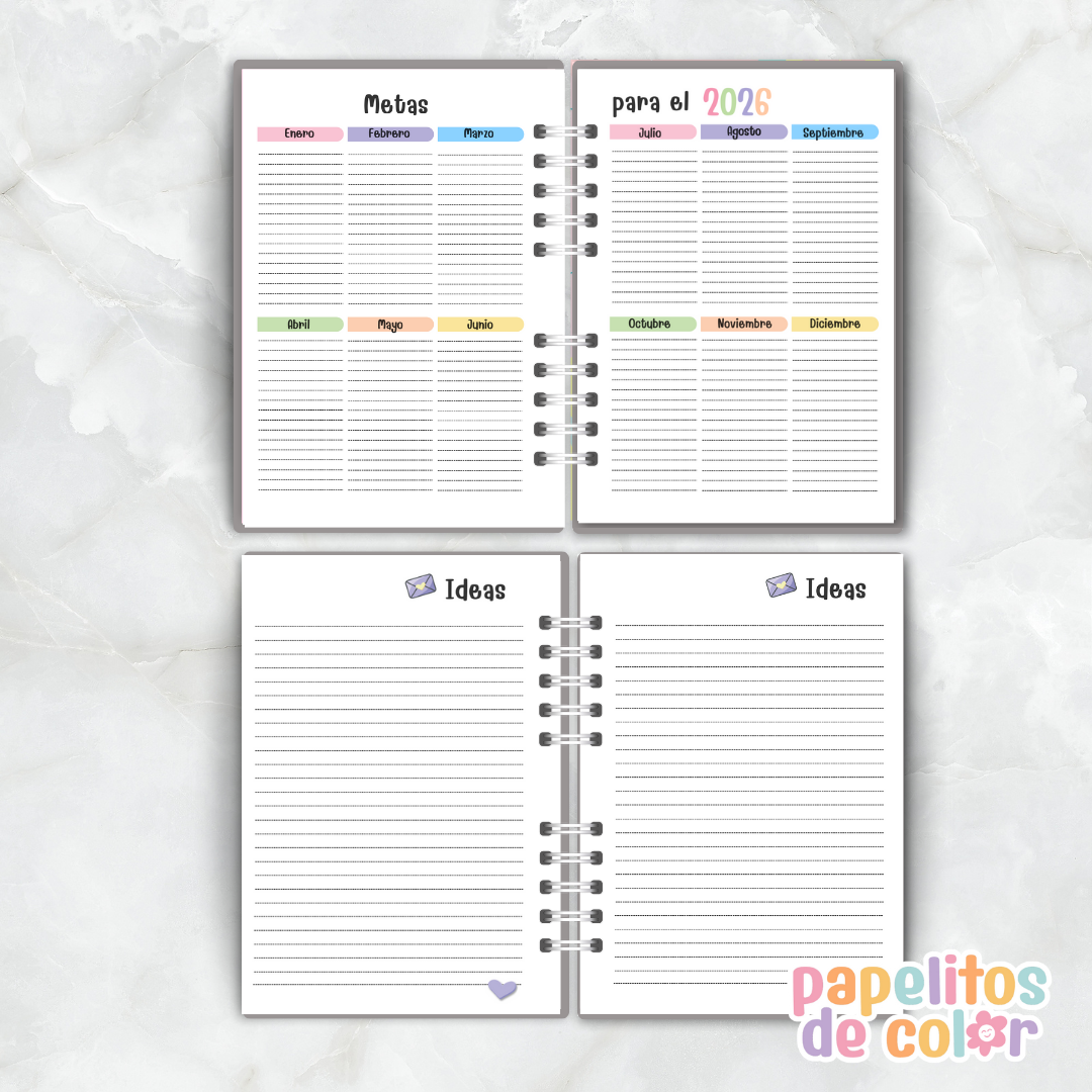 Agenda Uau 2026 – 2 Días por Hoja 🌸📔✨