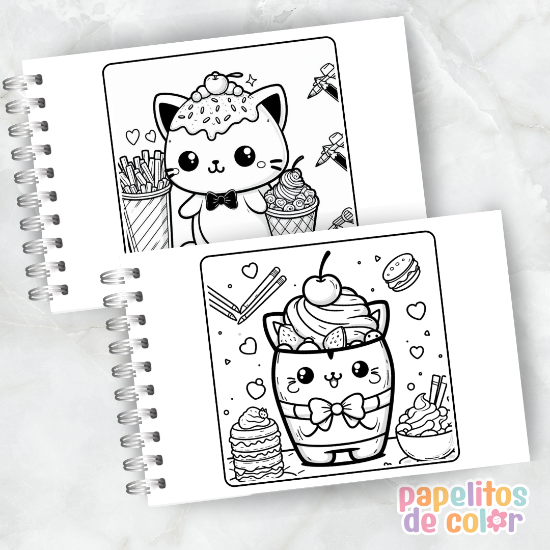 🐱🍔 Libro para Pintar Cat Food Kawaii 🎨✨