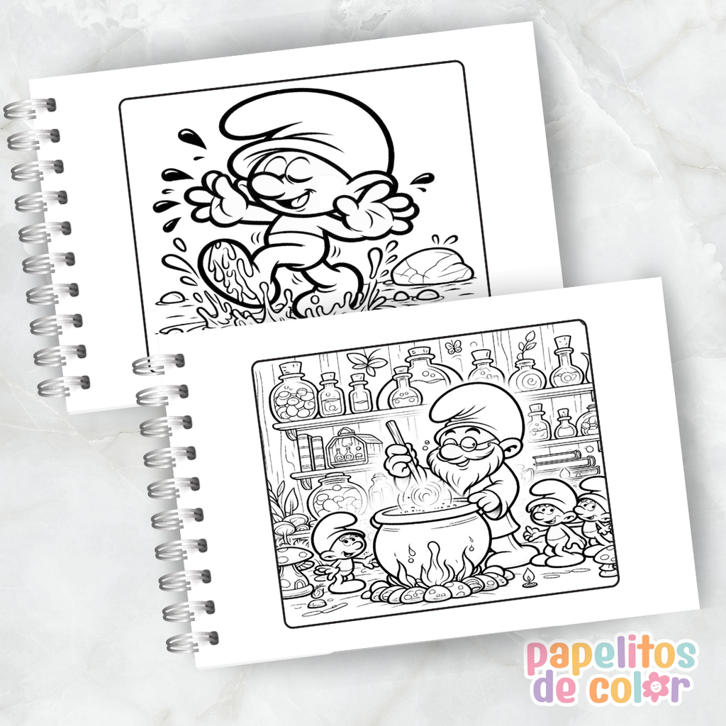 🎨 Libro para Pintar de Los Pitufos 💙🍄✨