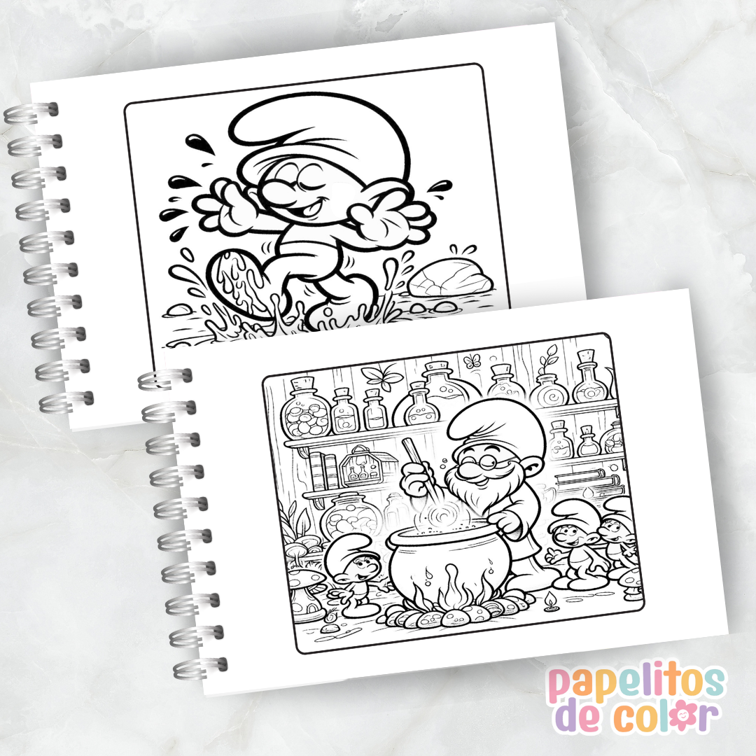 🎨 Libro para Pintar de Los Pitufos 💙🍄✨