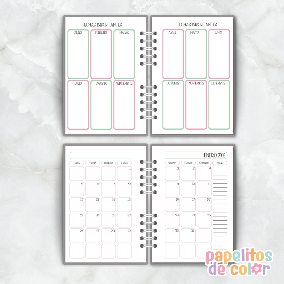 Agenda Semanal Pink 2026 💕