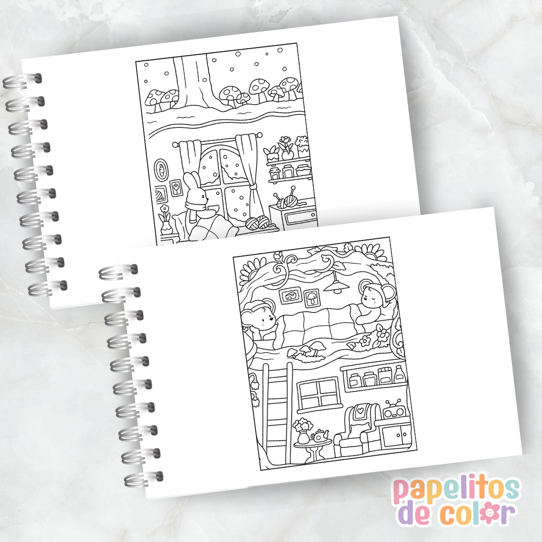 🏡☁️ Libro para Pintar Cozy Spaces ✨🎨