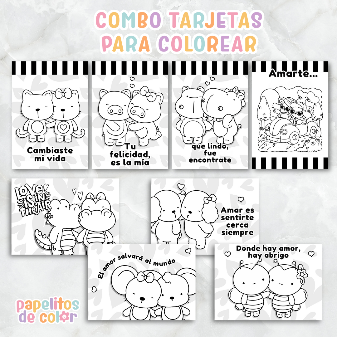 💌Combo Tarjetas para Colorear –  San Valentín 💕