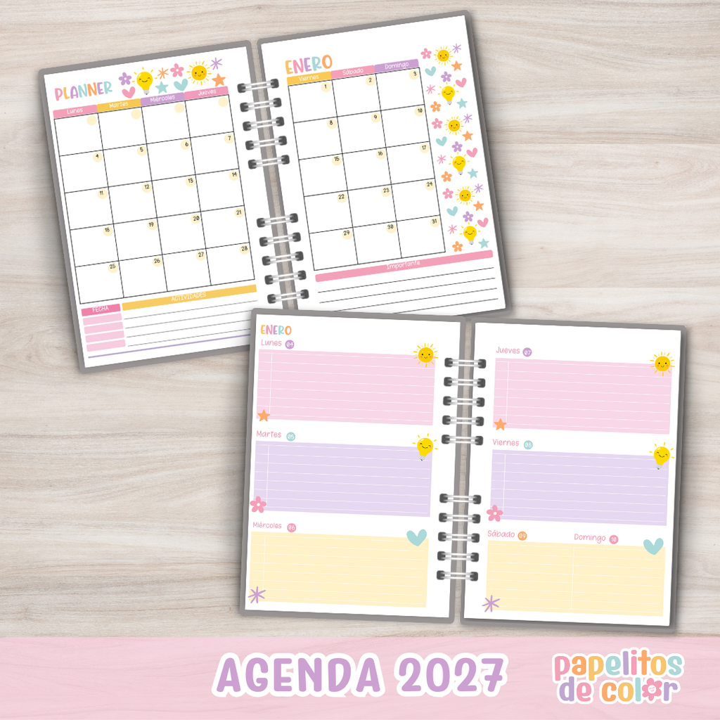 🩷Agenda Papelitos 2027 - Semanal⭐