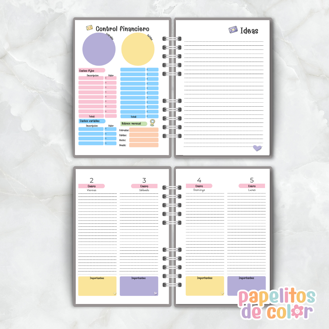 Agenda Uau 2026 – 2 Días por Hoja 🌸📔✨