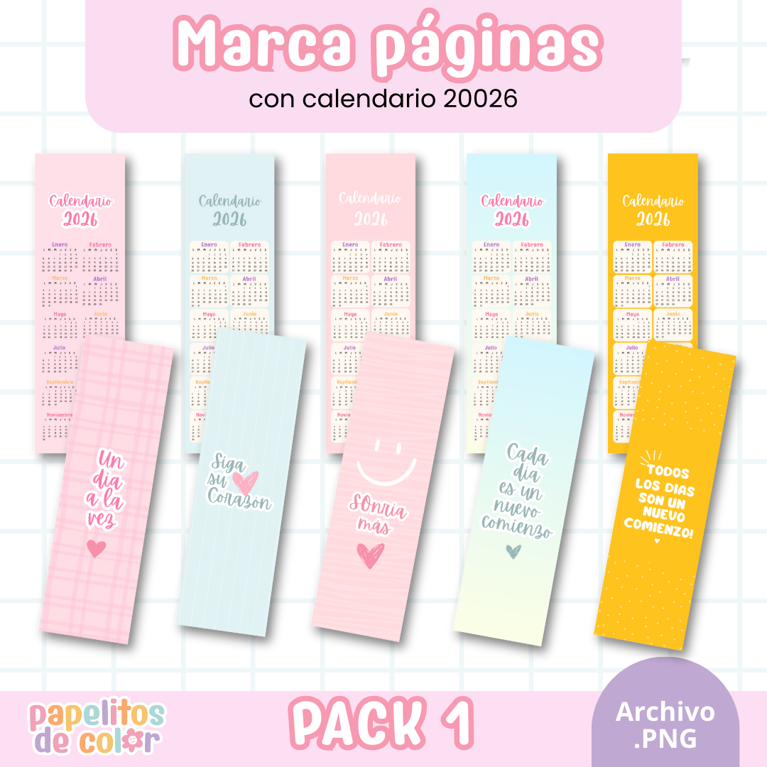 Pack x25 Marcapáginas Calendario 2026 🎨