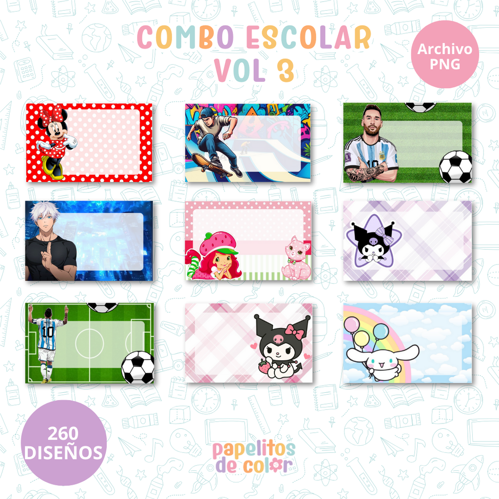 🎒Vol. 3 – Etiquetas Escolares  | +200 Diseños🏷️