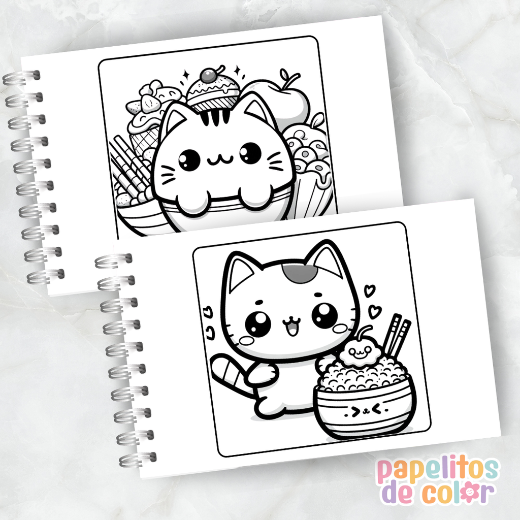 🐱🍔 Libro para Pintar Cat Food Kawaii 🎨✨