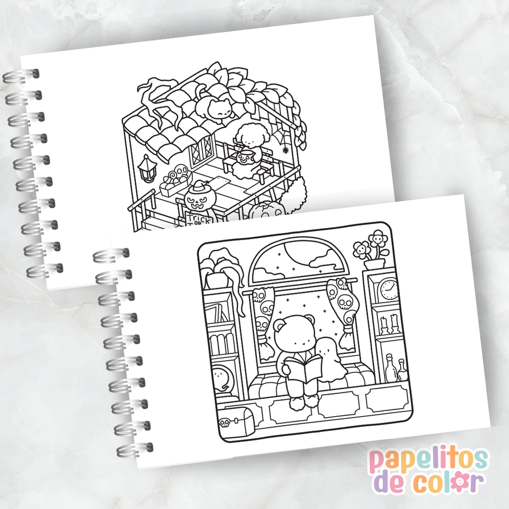 🎃🖍️Libro para pintar Spooky Corner 👻🕸️✨