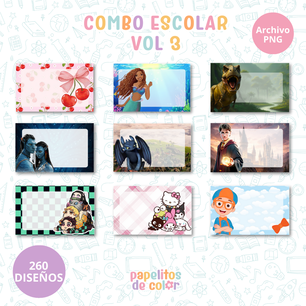 🎒Vol. 3 – Etiquetas Escolares  | +200 Diseños🏷️