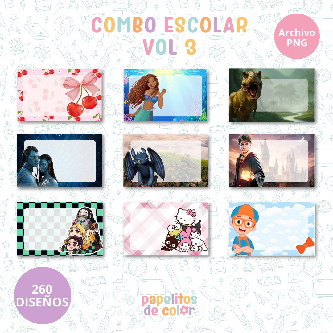 🎒Vol. 3 – Etiquetas Escolares  | +200 Diseños🏷️