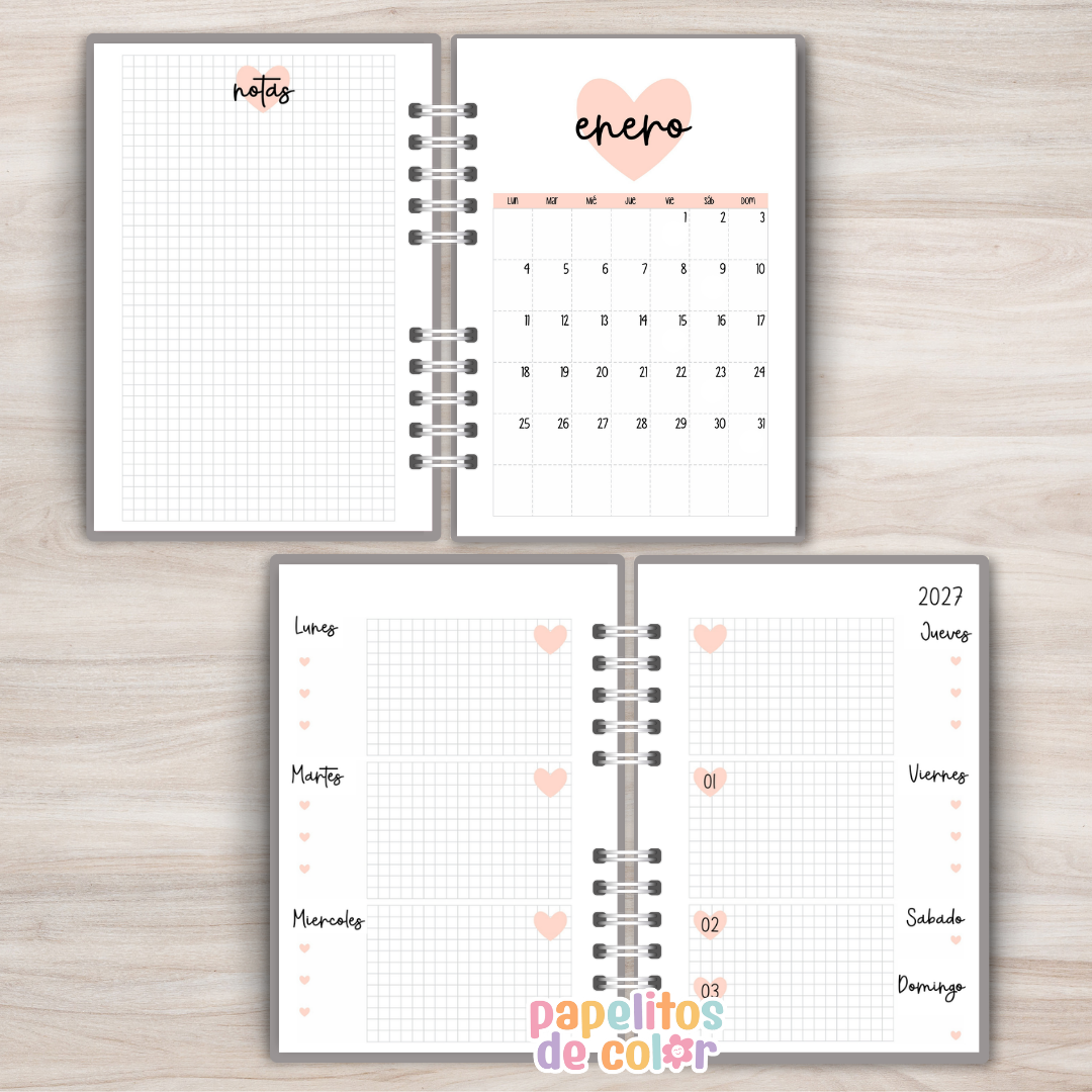 Agenda Pink Hearts 2027 💖✨