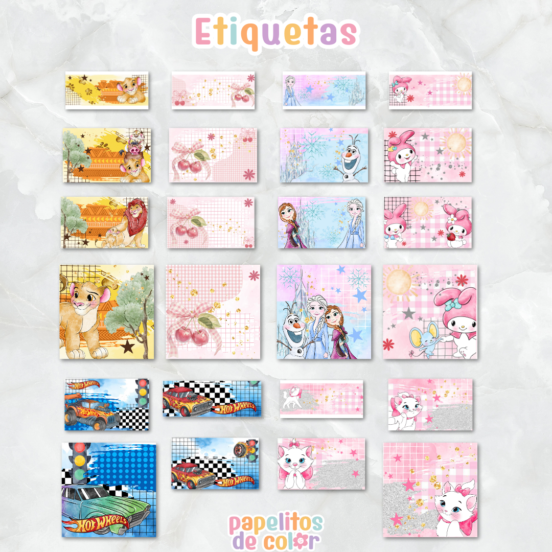 🎒 Combo Etiquetas – 39 Personajes ✂️✨