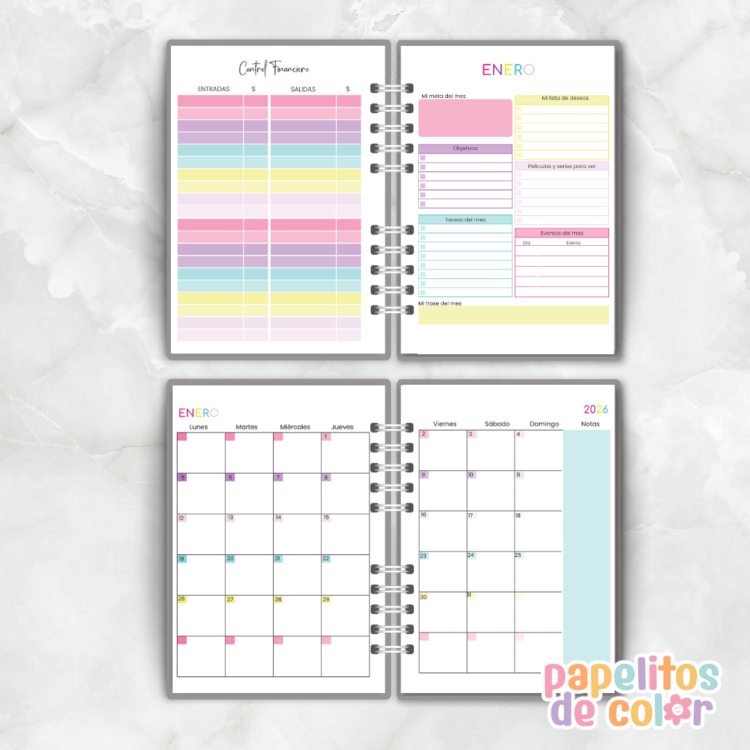 Agenda Semanal Colores 2026 🌈