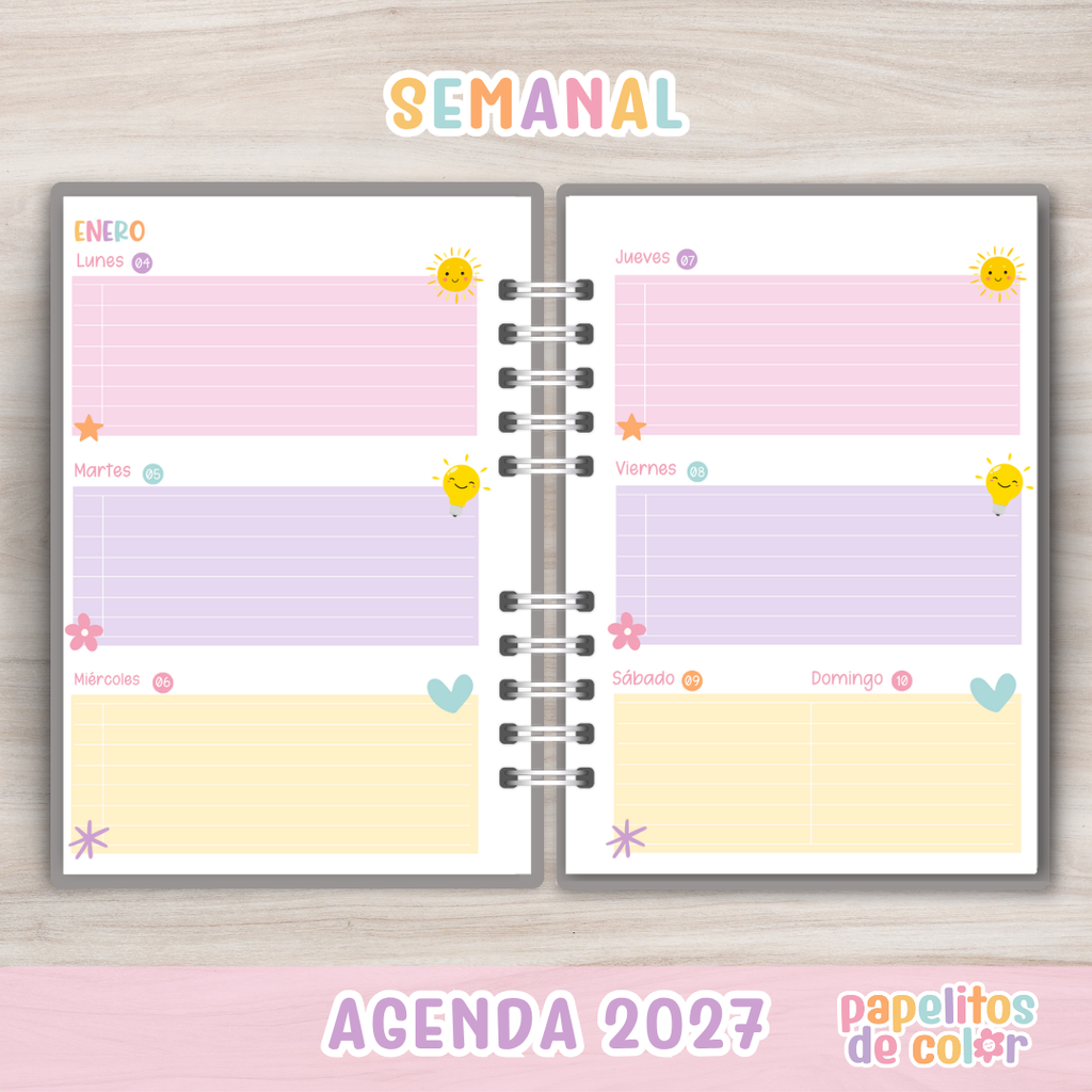 🩷Agenda Papelitos 2027 - Semanal⭐